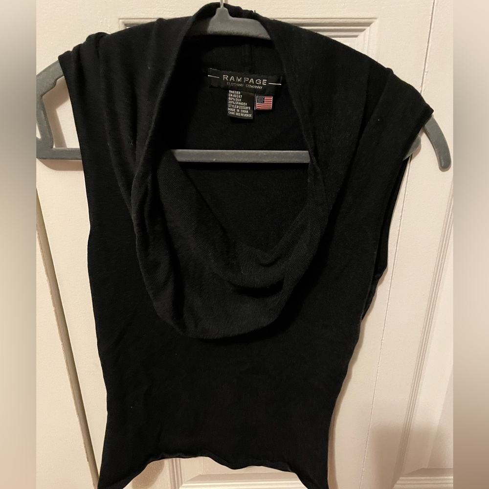 Silk blend knit cowl neck sleeveless knit black too size S